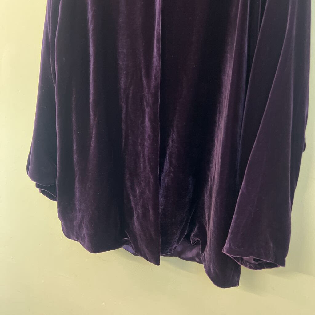April Cornell Purple Velvet Long Sleeve Open Front Hooded Jacket Top Small