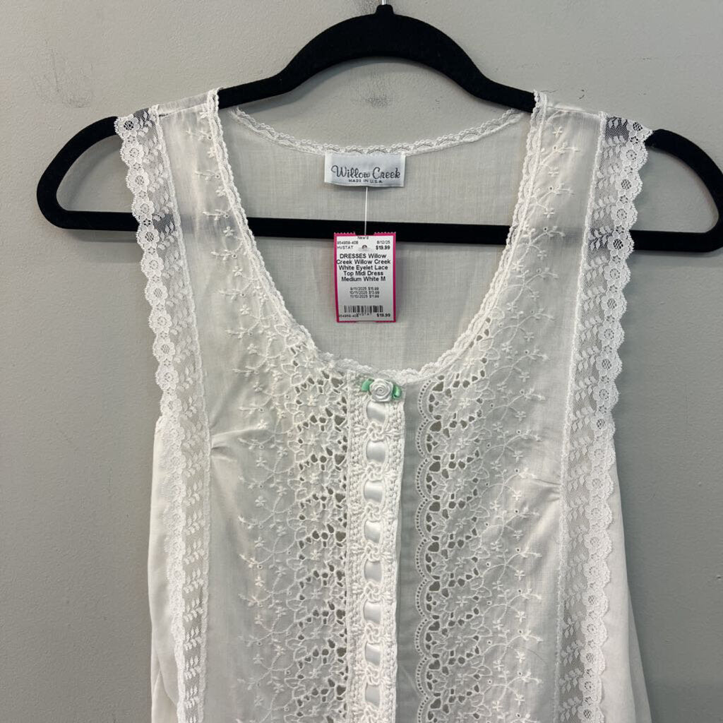 Willow Creek White Eyelet Lace Top Midi Dress Medium