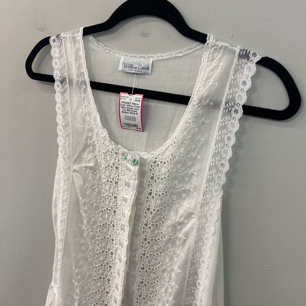 Willow Creek White Eyelet Lace Top Midi Dress Medium