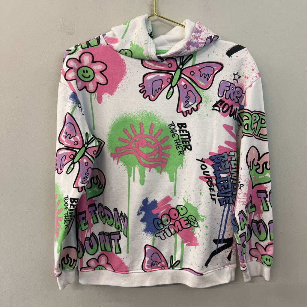 Primark White/ Multi Graffiti Hoodie Extra Small