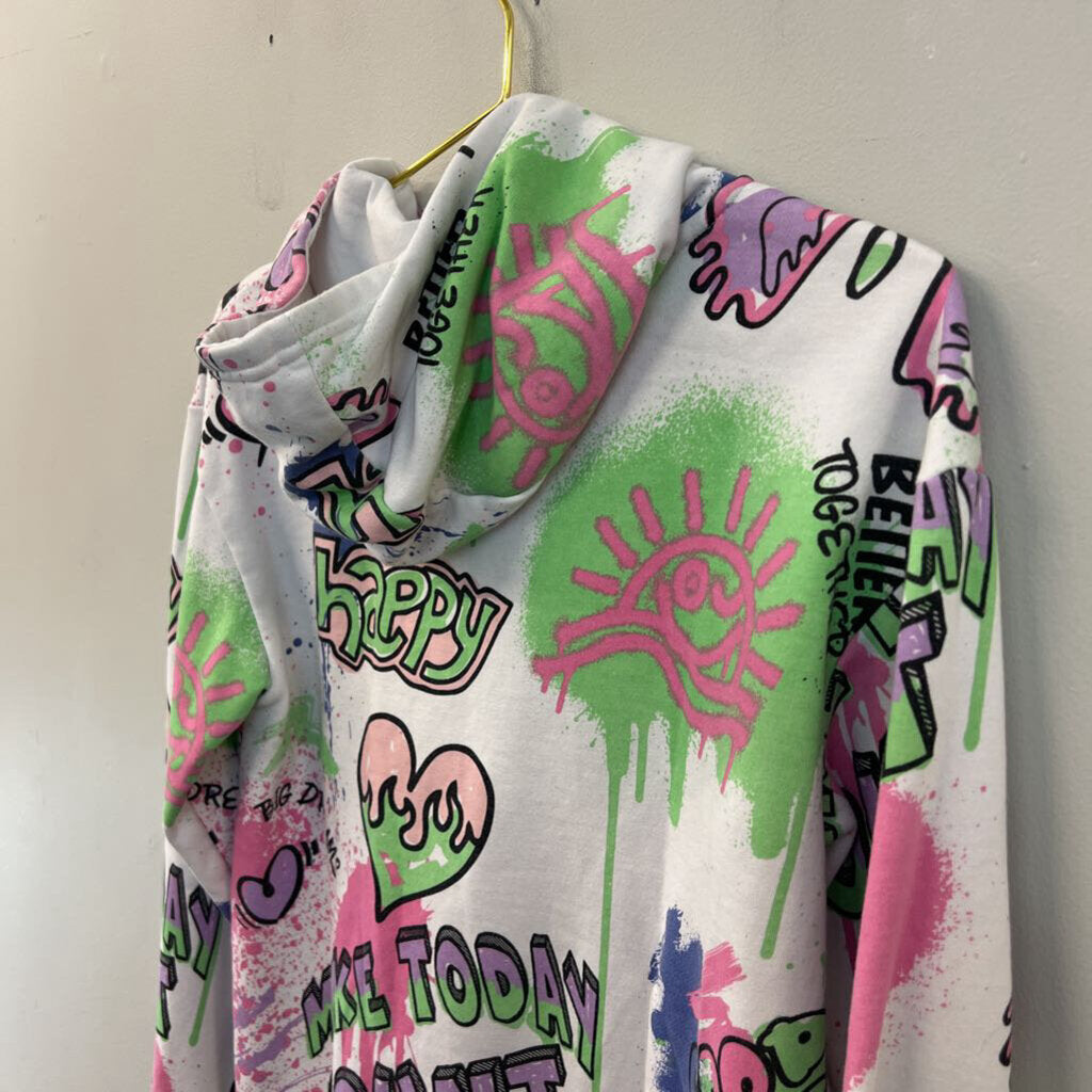 Primark White/ Multi Graffiti Hoodie Extra Small
