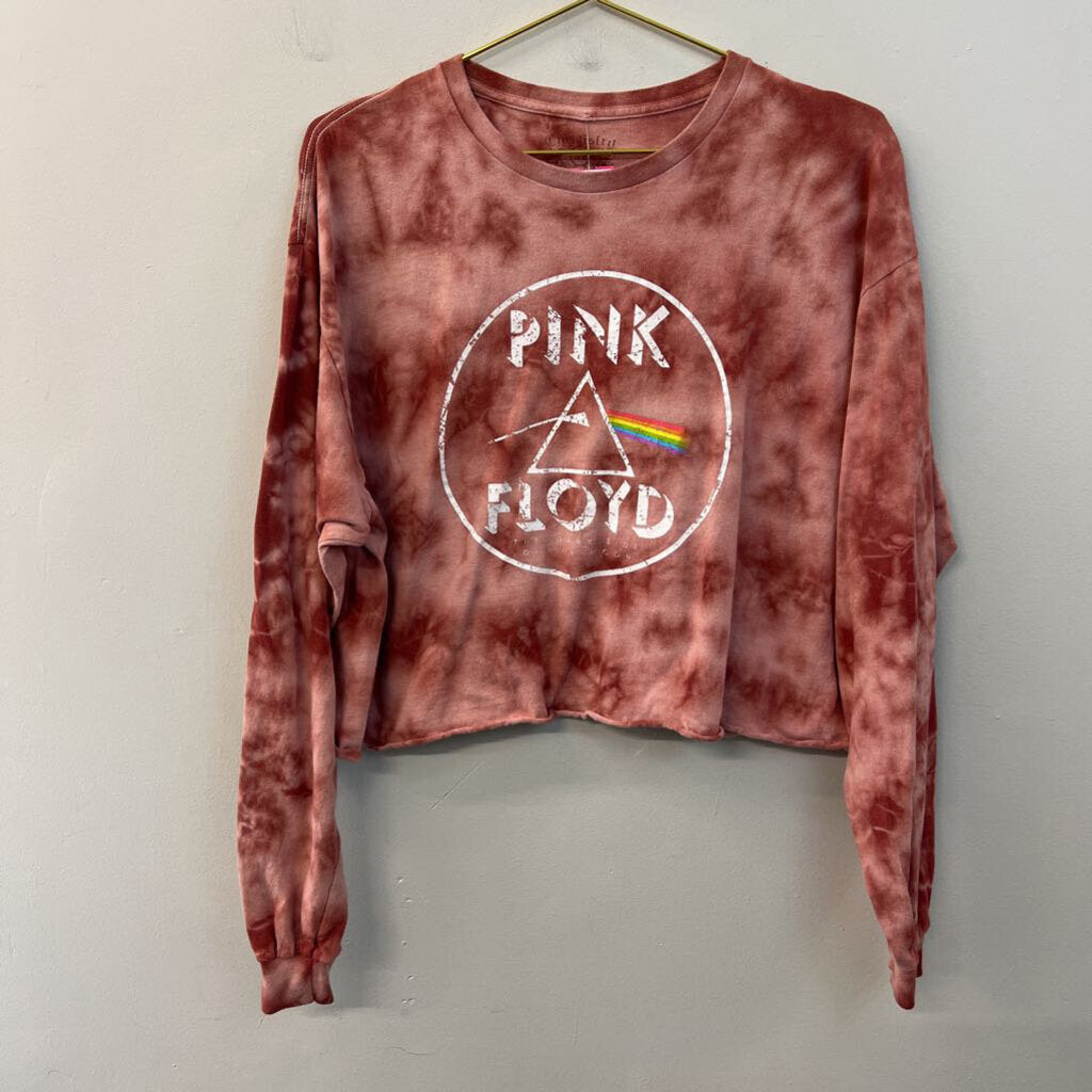 Chemistry Pink/ Red Tie Dye Cropped Pink Floyd Long Sleeve Graphic Tee Extra Large