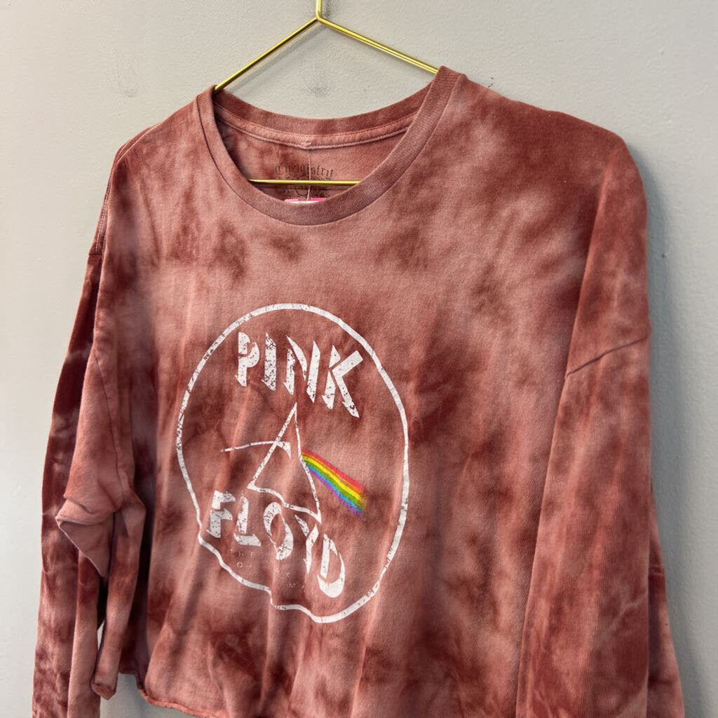 Chemistry Pink/ Red Tie Dye Cropped Pink Floyd Long Sleeve Graphic Tee Extra Large