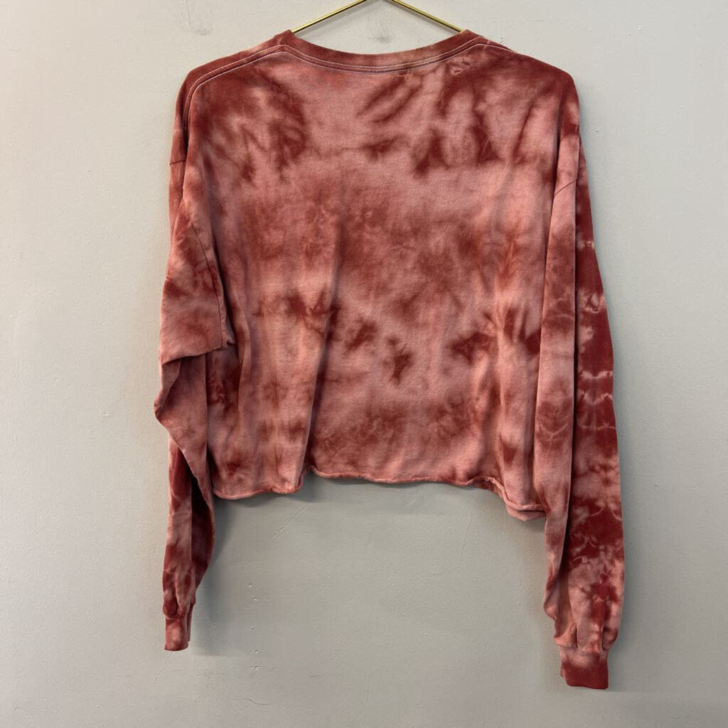 Chemistry Pink/ Red Tie Dye Cropped Pink Floyd Long Sleeve Graphic Tee Extra Large