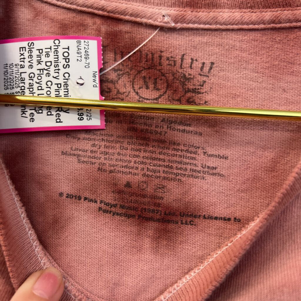 Chemistry Pink/ Red Tie Dye Cropped Pink Floyd Long Sleeve Graphic Tee Extra Large