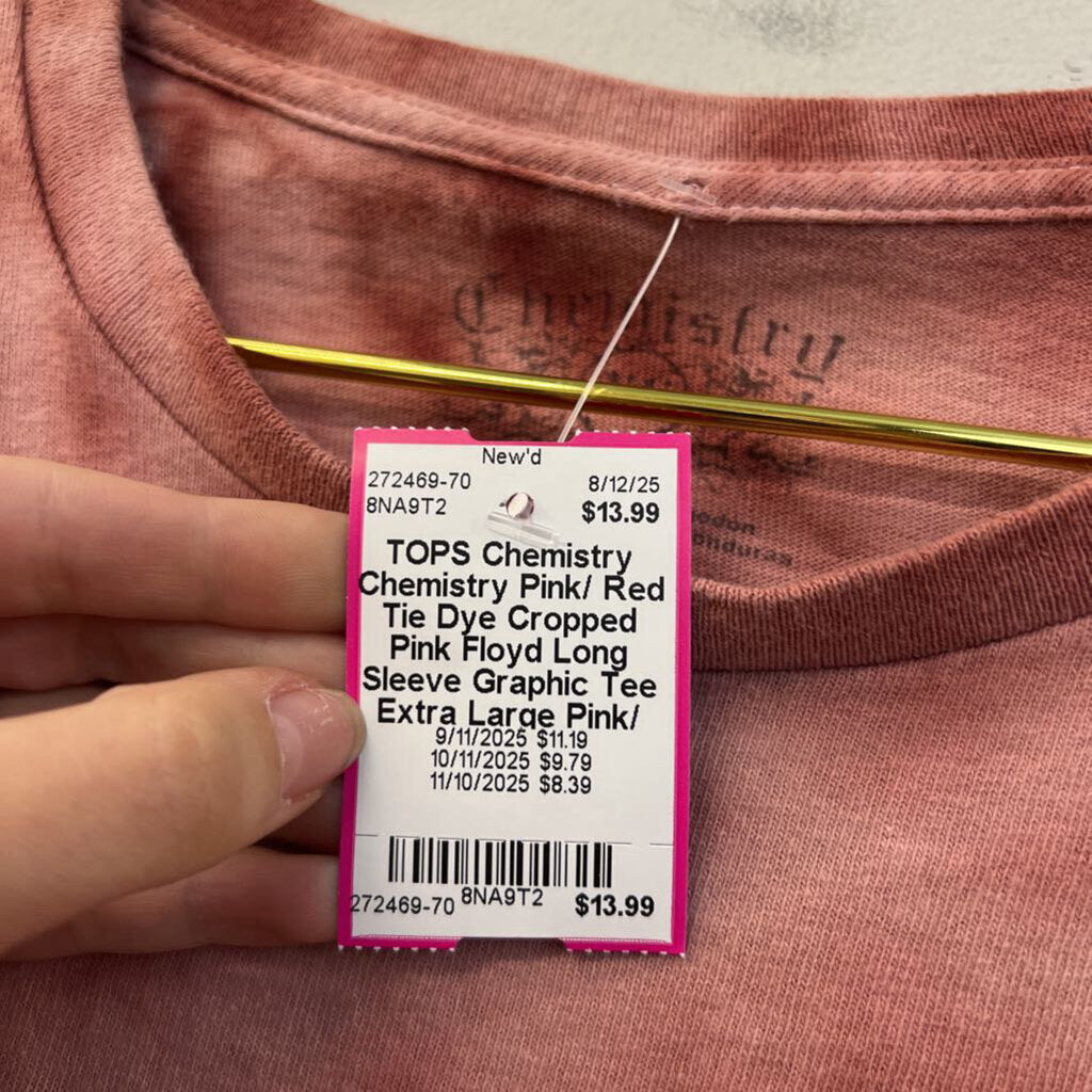 Chemistry Pink/ Red Tie Dye Cropped Pink Floyd Long Sleeve Graphic Tee Extra Large