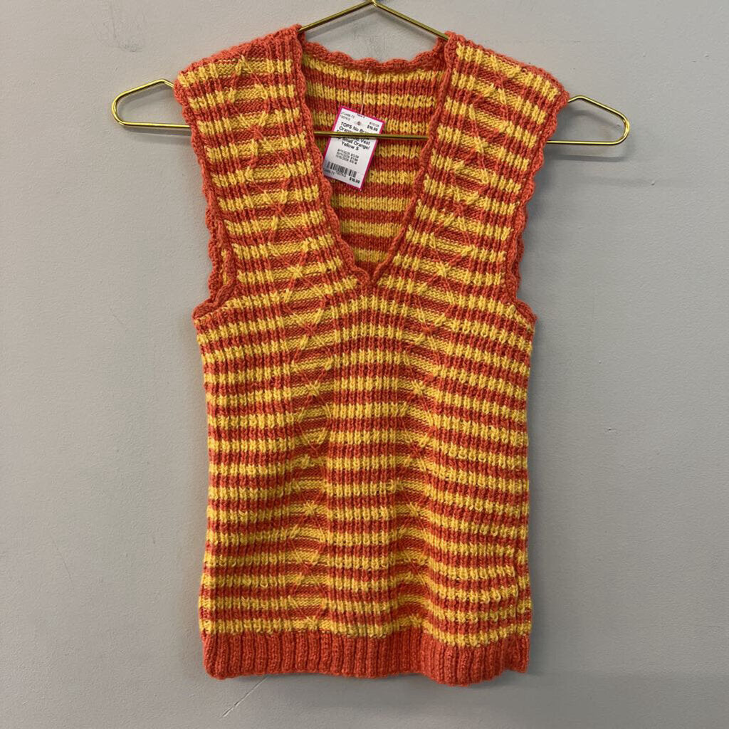 Orange/ Yellow Striped Knit Vest Top Small