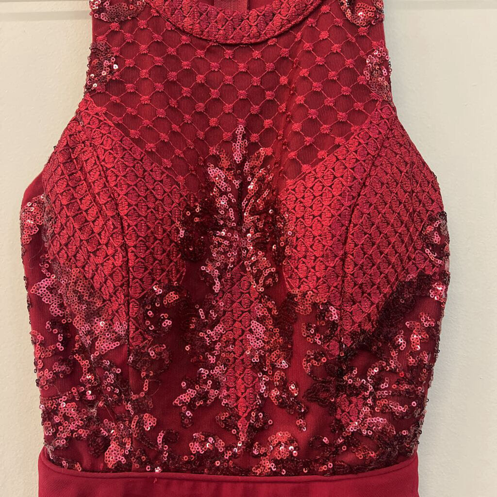 City Studio Red Embroidered Sequin High Neck Top Short Formal Dress 1