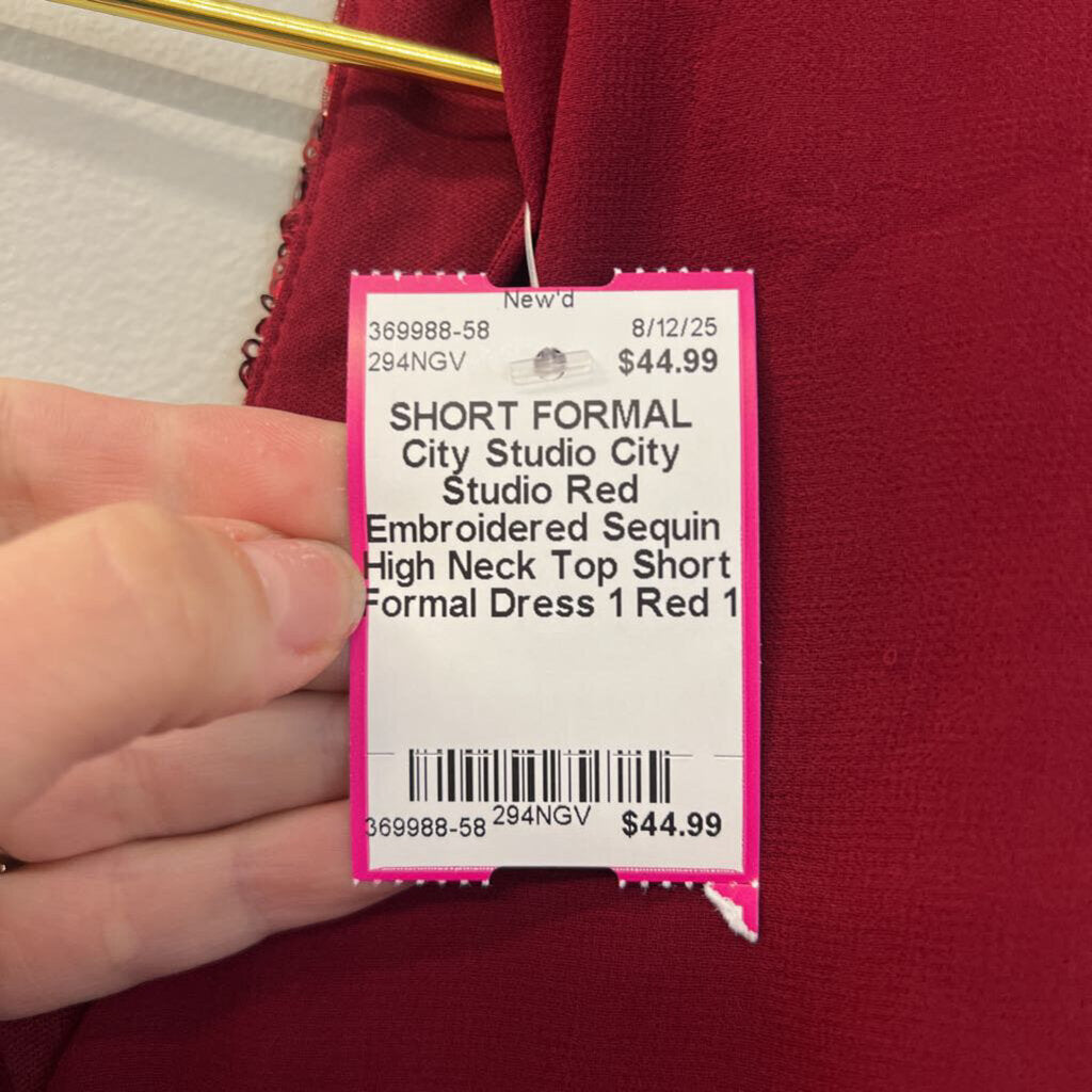 City Studio Red Embroidered Sequin High Neck Top Short Formal Dress 1