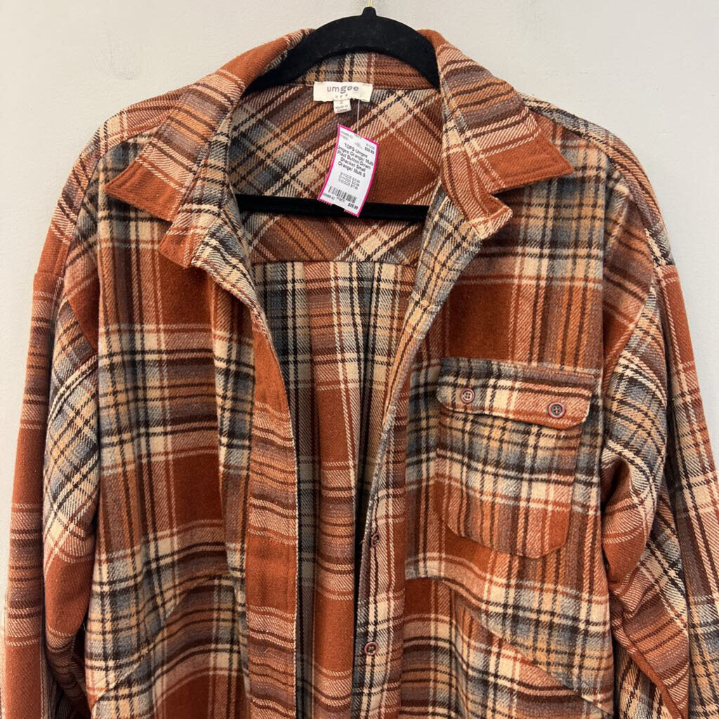 Umgee Orange/ Multi Plaid Button Down Shacket Small