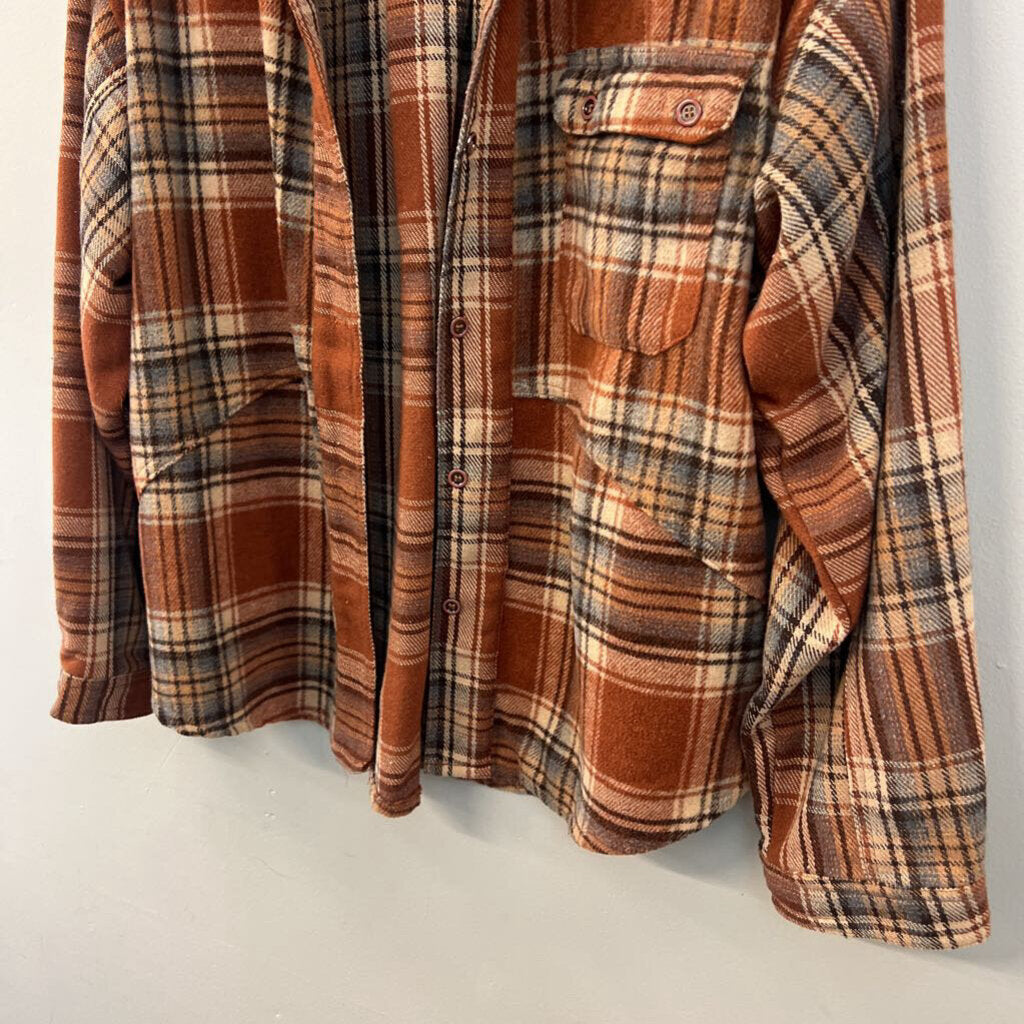 Umgee Orange/ Multi Plaid Button Down Shacket Small
