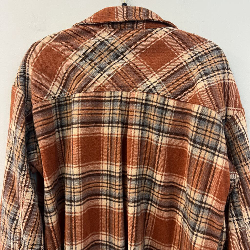 Umgee Orange/ Multi Plaid Button Down Shacket Small