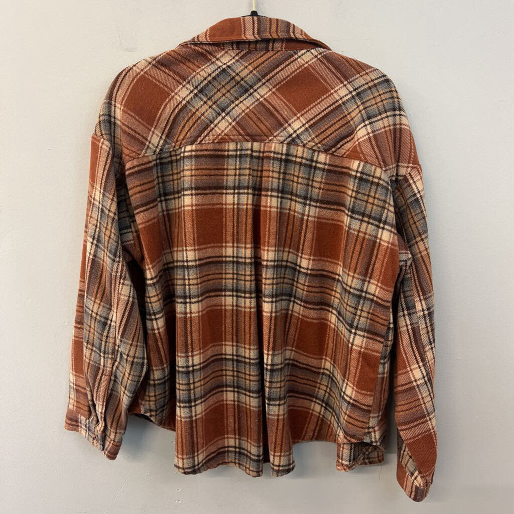 Umgee Orange/ Multi Plaid Button Down Shacket Small