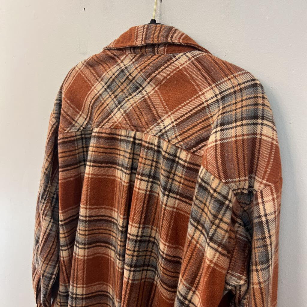 Umgee Orange/ Multi Plaid Button Down Shacket Small