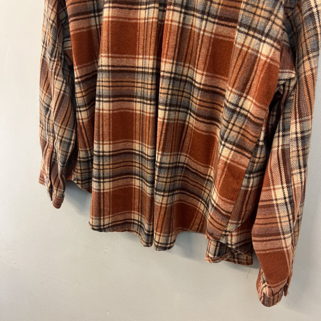 Umgee Orange/ Multi Plaid Button Down Shacket Small
