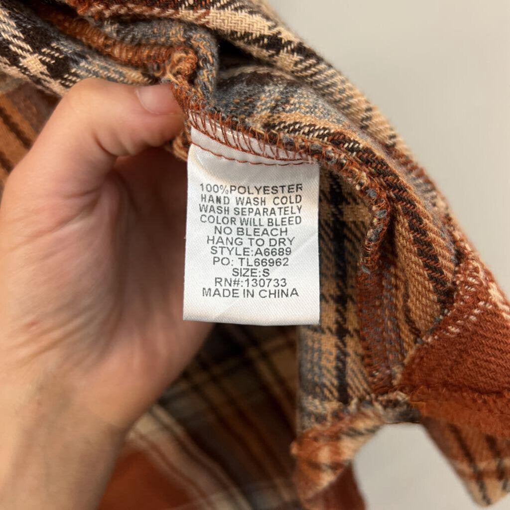 Umgee Orange/ Multi Plaid Button Down Shacket Small