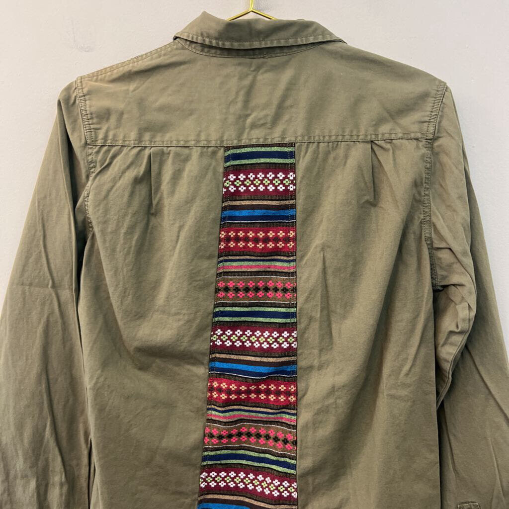 Element Green Embroidered Detail Long Sleeve Button Down Top Large