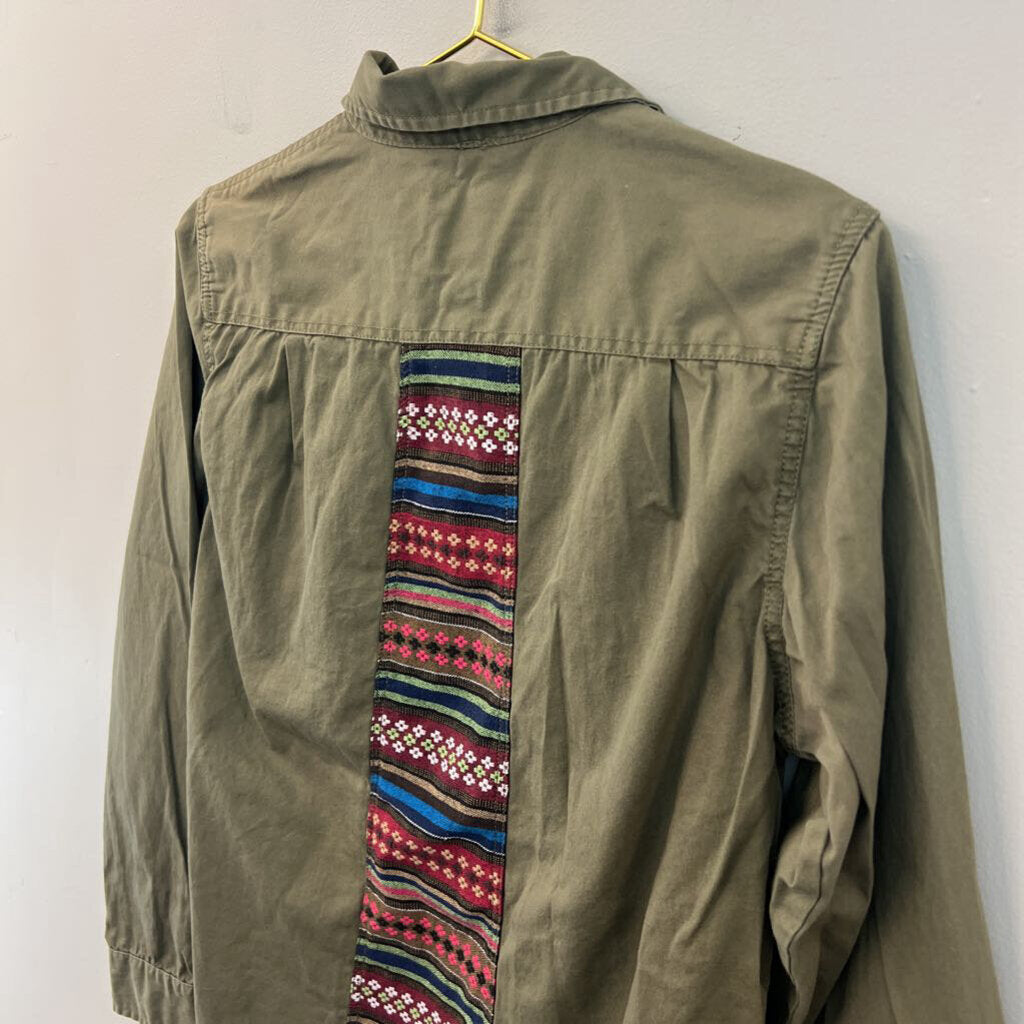 Element Green Embroidered Detail Long Sleeve Button Down Top Large