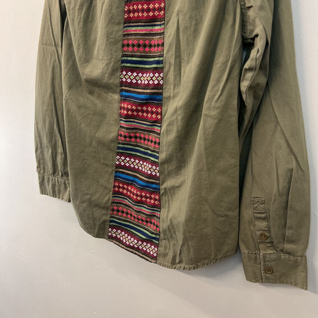 Element Green Embroidered Detail Long Sleeve Button Down Top Large