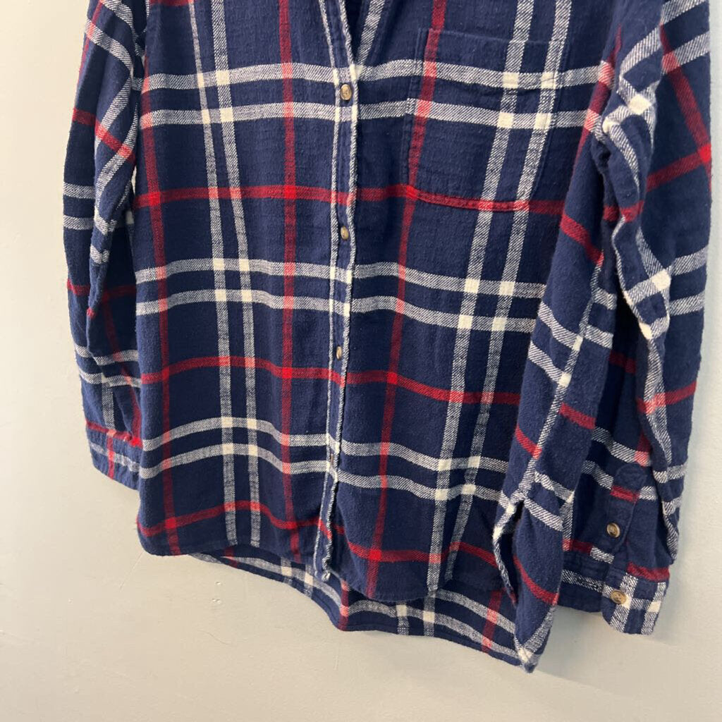American Eagle Blue/ Multi Soft Plaid Long Sleeve Button Down Top Large