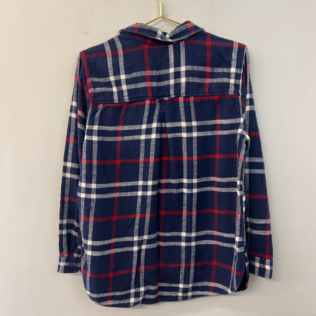 American Eagle Blue/ Multi Soft Plaid Long Sleeve Button Down Top Large
