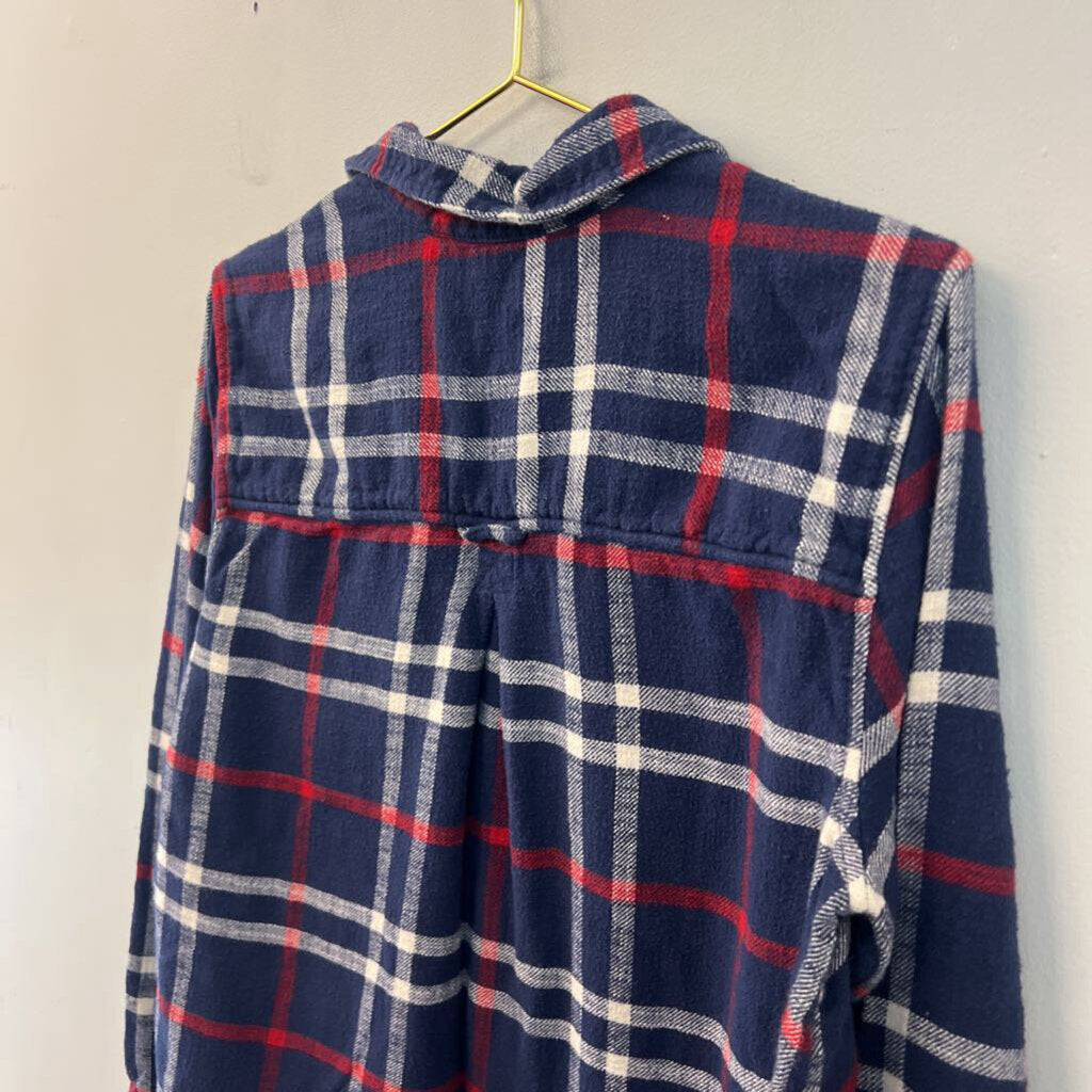 American Eagle Blue/ Multi Soft Plaid Long Sleeve Button Down Top Large