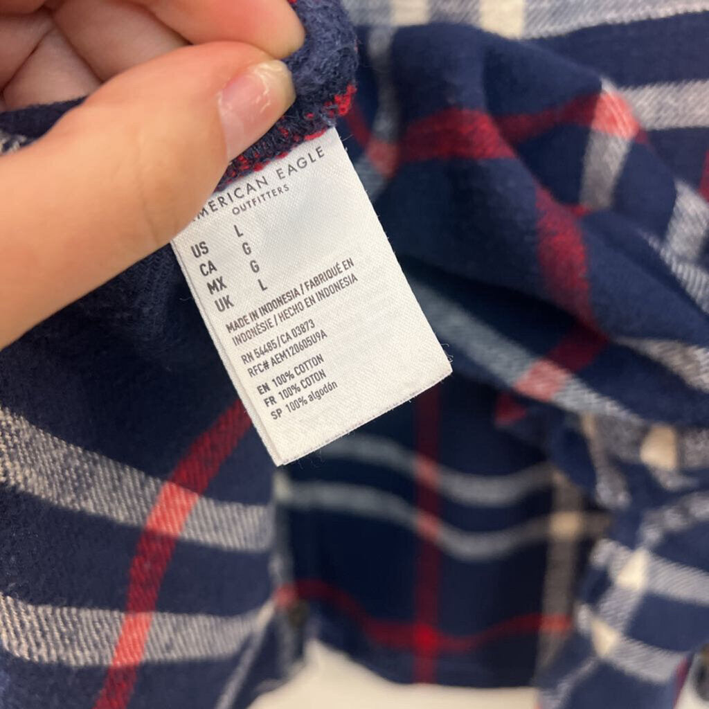 American Eagle Blue/ Multi Soft Plaid Long Sleeve Button Down Top Large