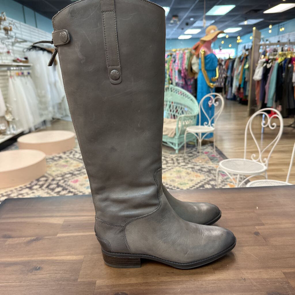 Sam Edelman Grey Leather Penny Riding Boots 7