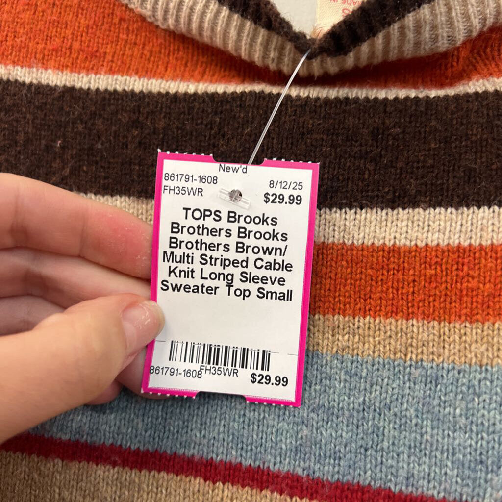 Brooks Brothers Brown/ Multi Striped Cable Knit Long Sleeve Sweater Top Small