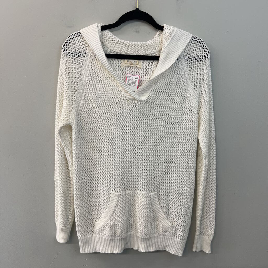 Shirt 469 White Open Knit Long Sleeve Hooded Pullover Medium