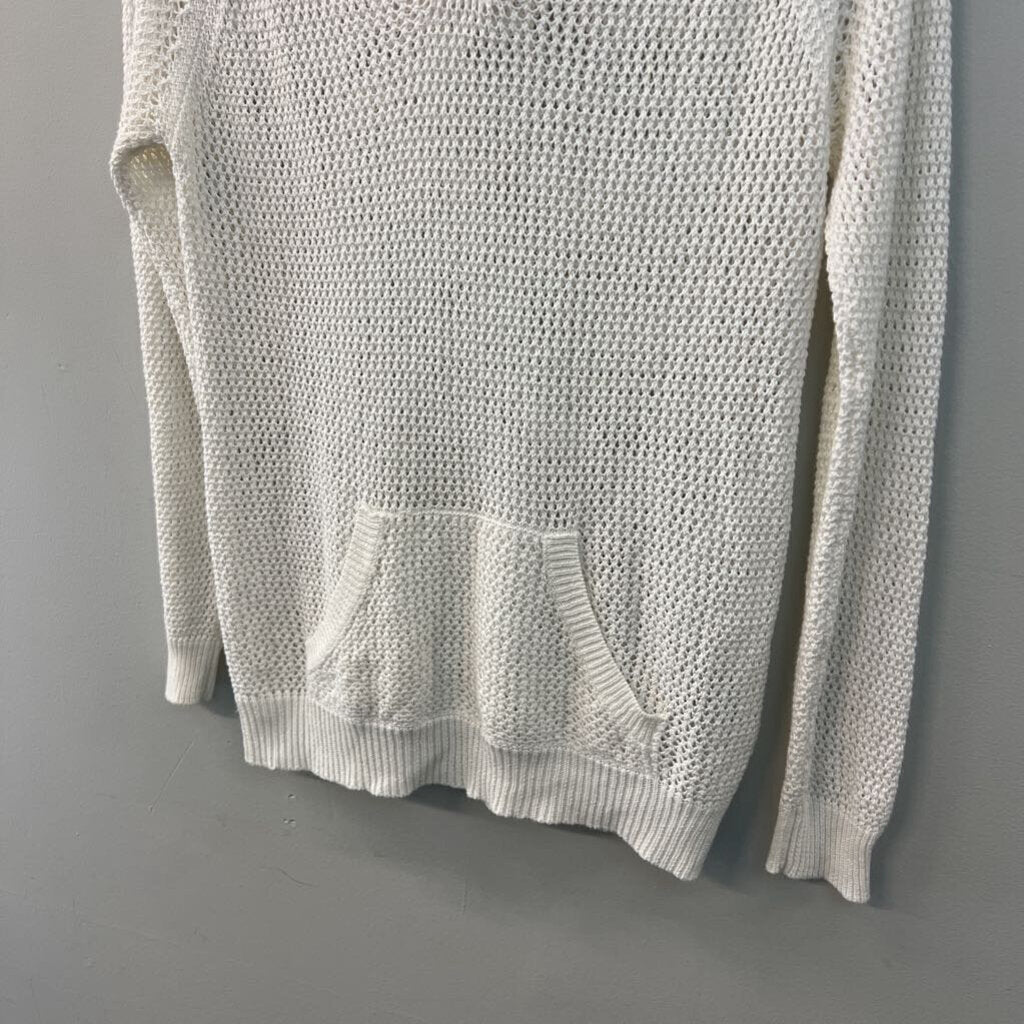 Shirt 469 White Open Knit Long Sleeve Hooded Pullover Medium