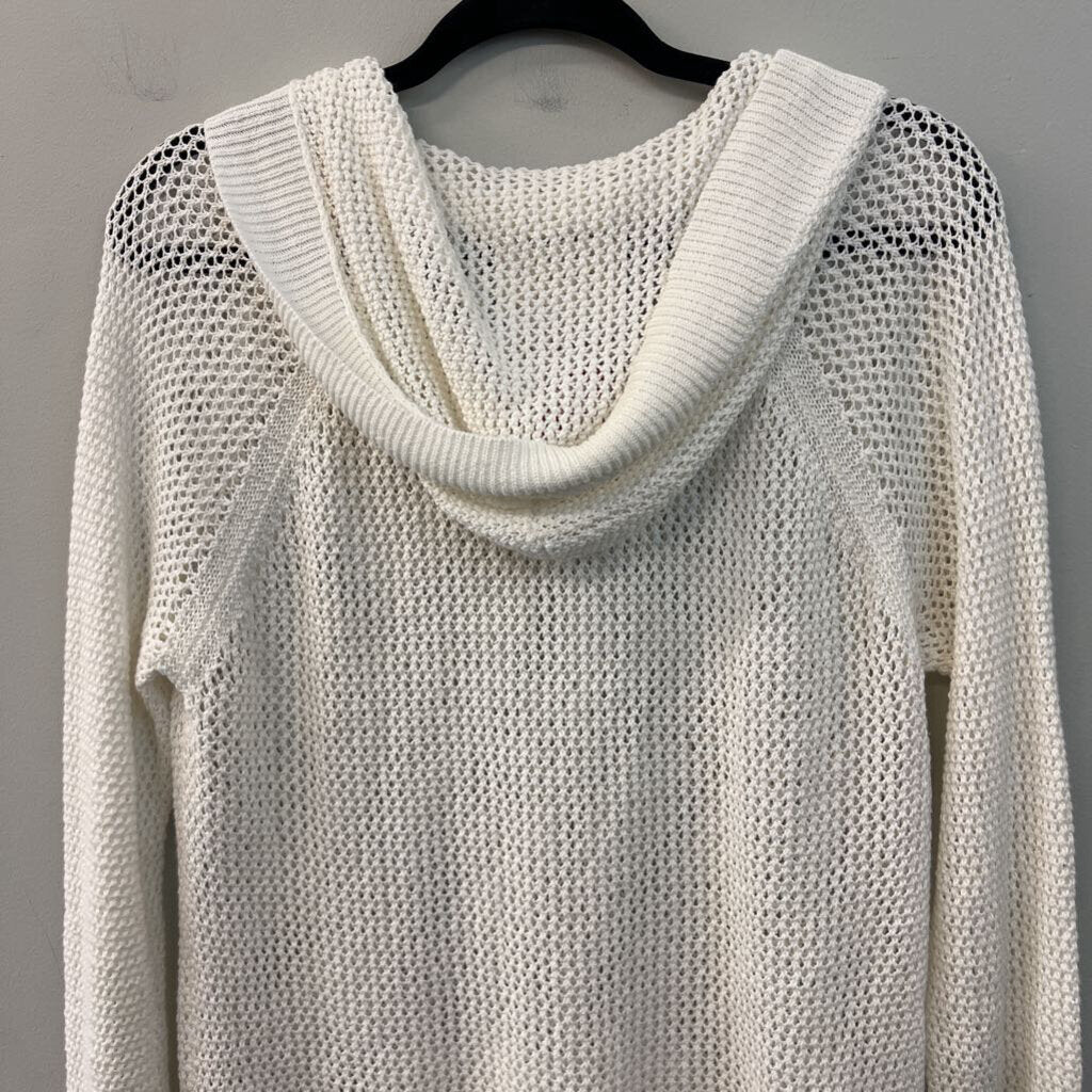 Shirt 469 White Open Knit Long Sleeve Hooded Pullover Medium