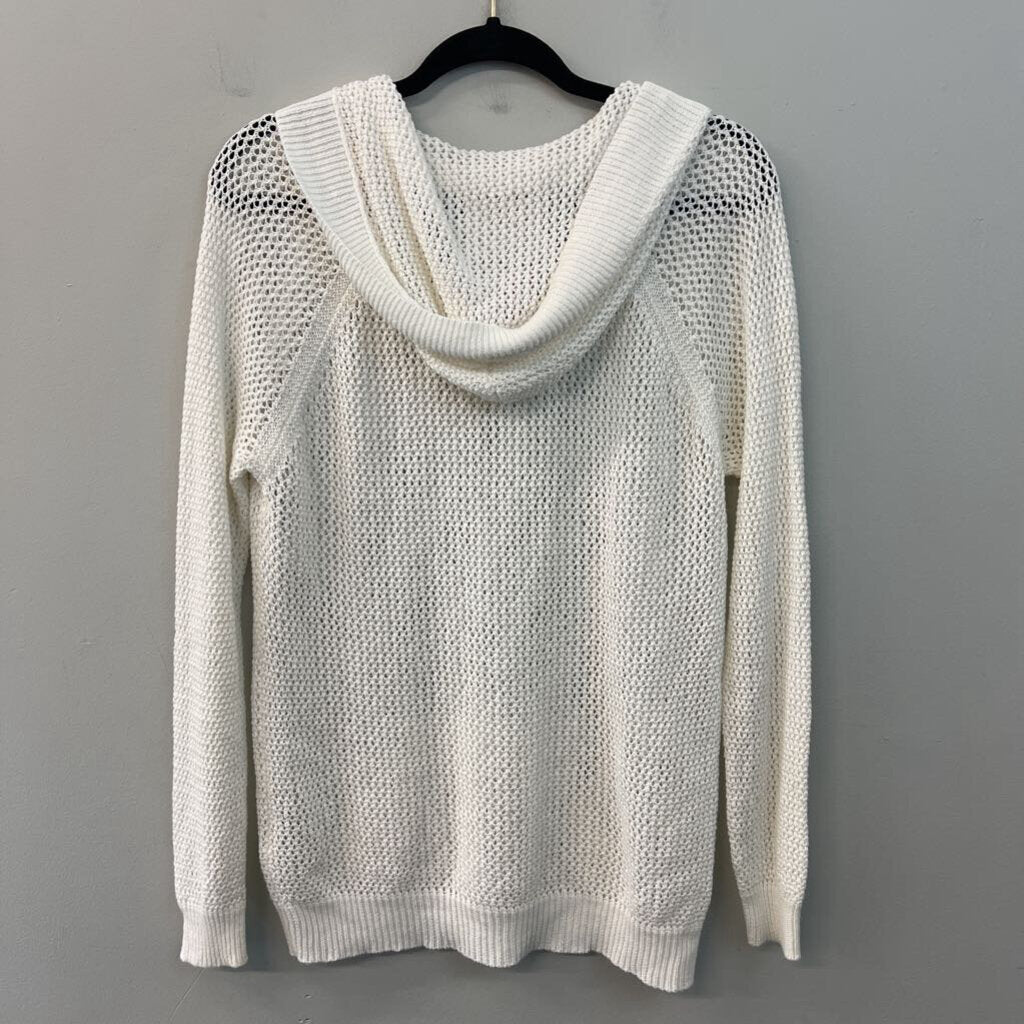 Shirt 469 White Open Knit Long Sleeve Hooded Pullover Medium