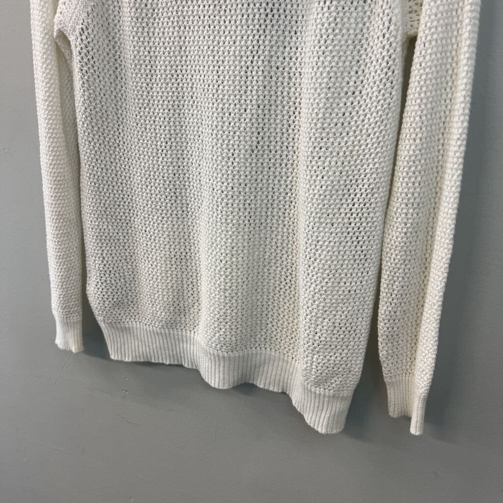 Shirt 469 White Open Knit Long Sleeve Hooded Pullover Medium