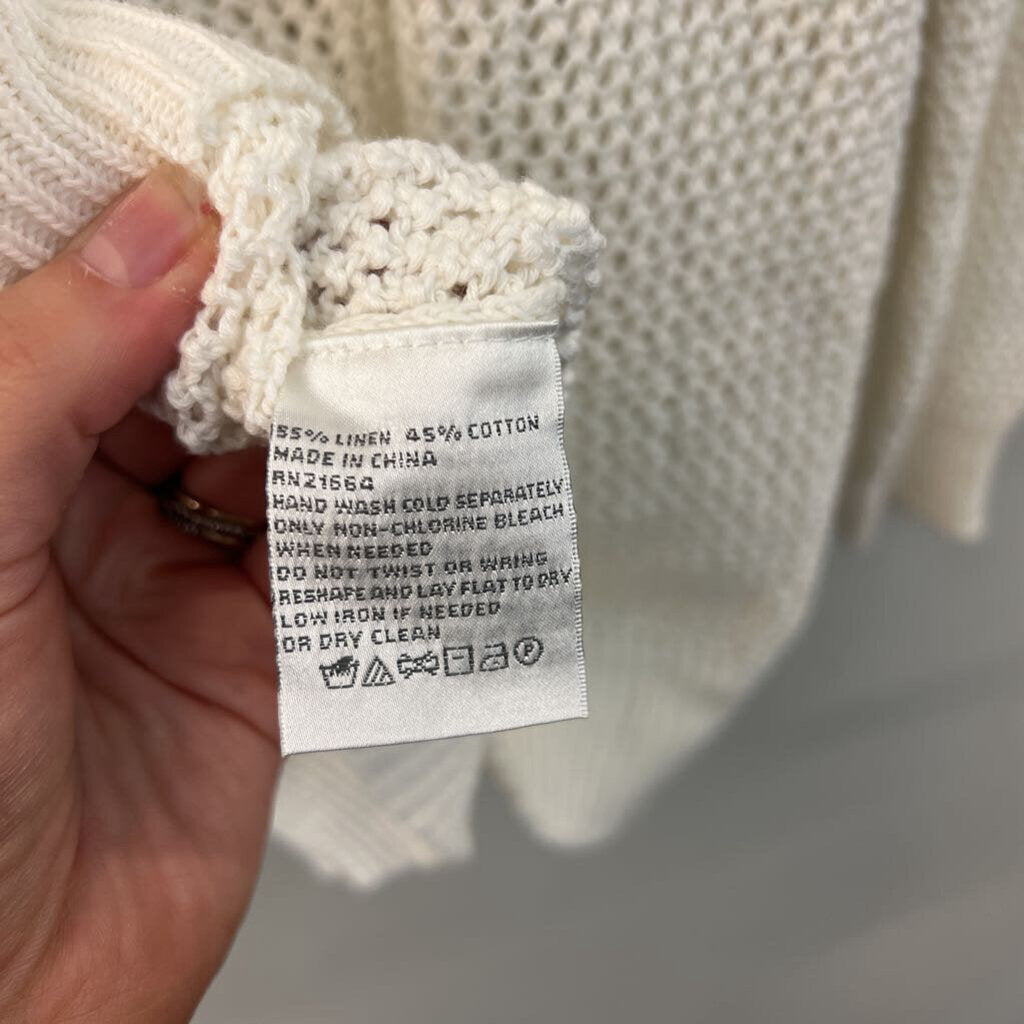 Shirt 469 White Open Knit Long Sleeve Hooded Pullover Medium