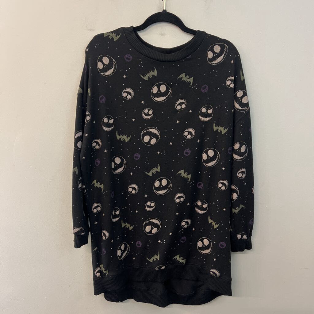 Black/ Multi Jack Skellington Long Sleeve Tunic Pullover Large