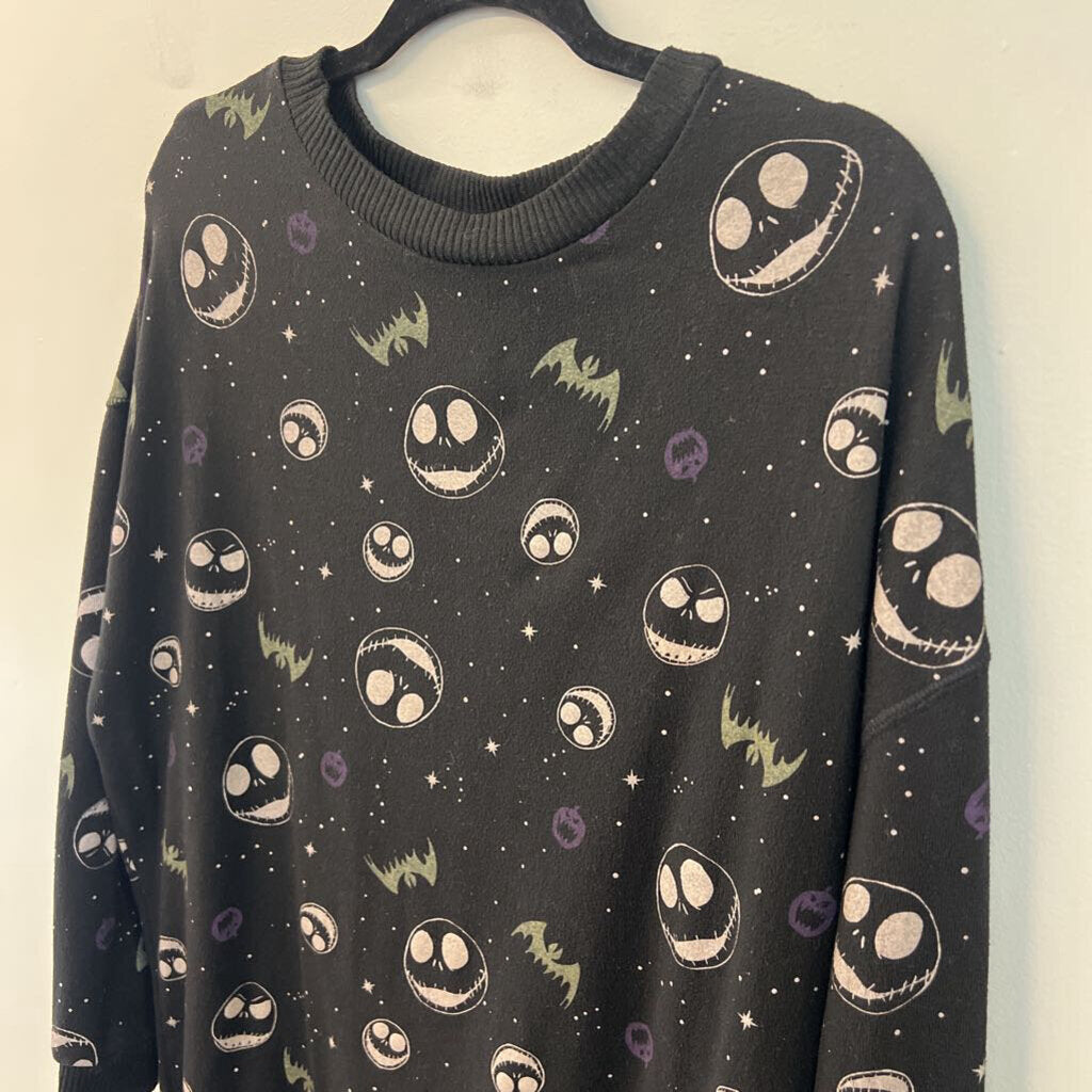 Black/ Multi Jack Skellington Long Sleeve Tunic Pullover Large