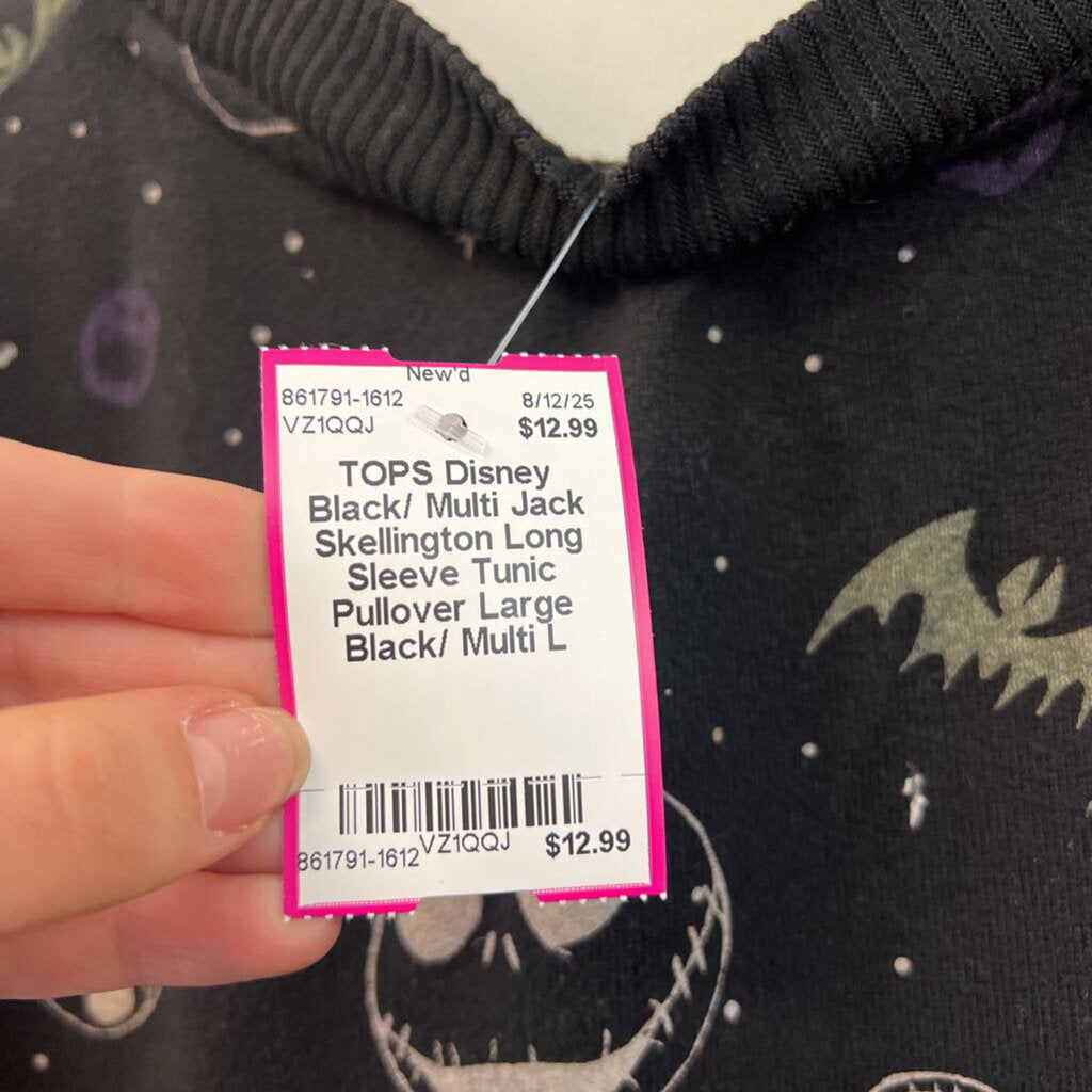 Black/ Multi Jack Skellington Long Sleeve Tunic Pullover Large