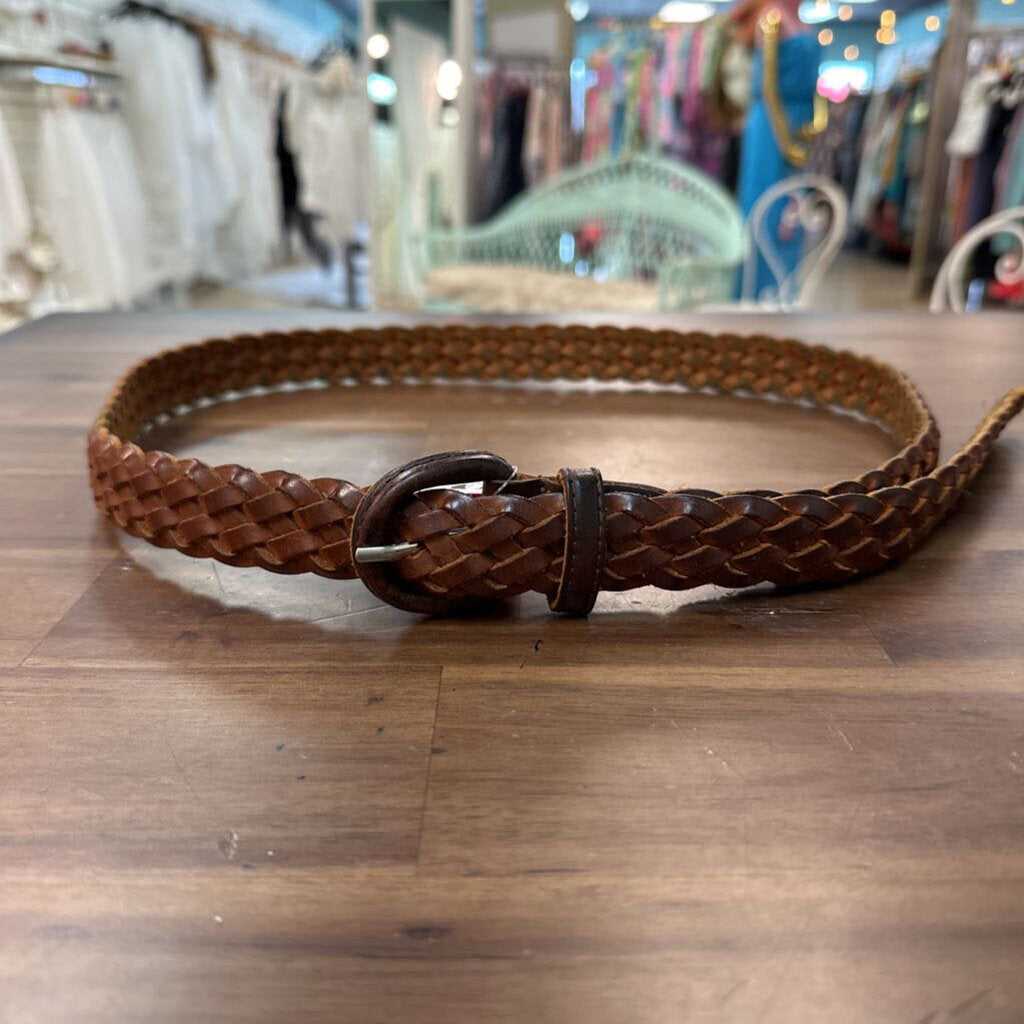 Brown Leather Woven Belt 40