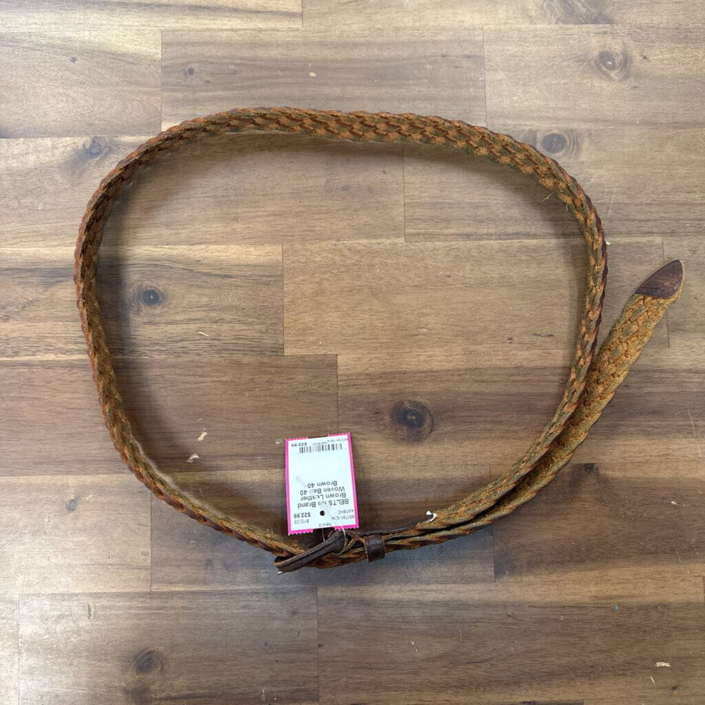 Brown Leather Woven Belt 40
