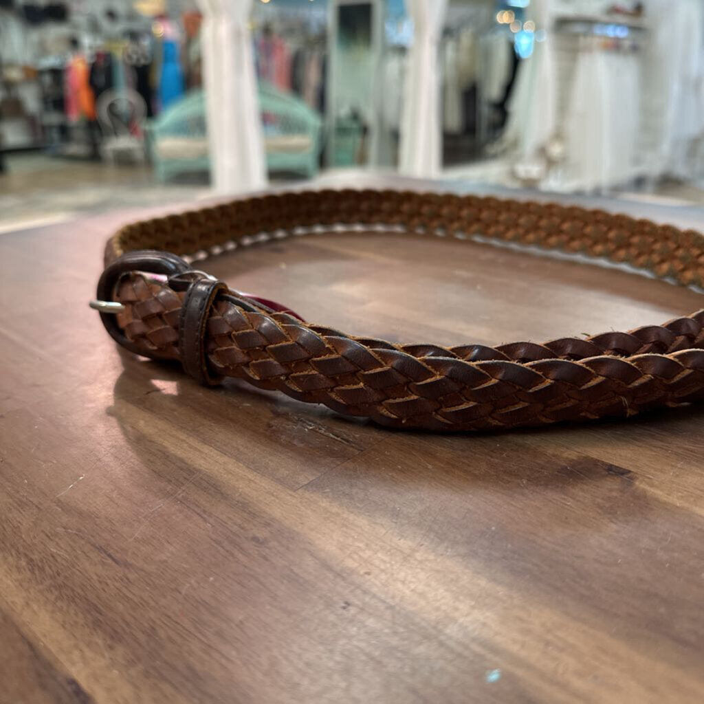 Brown Leather Woven Belt 40