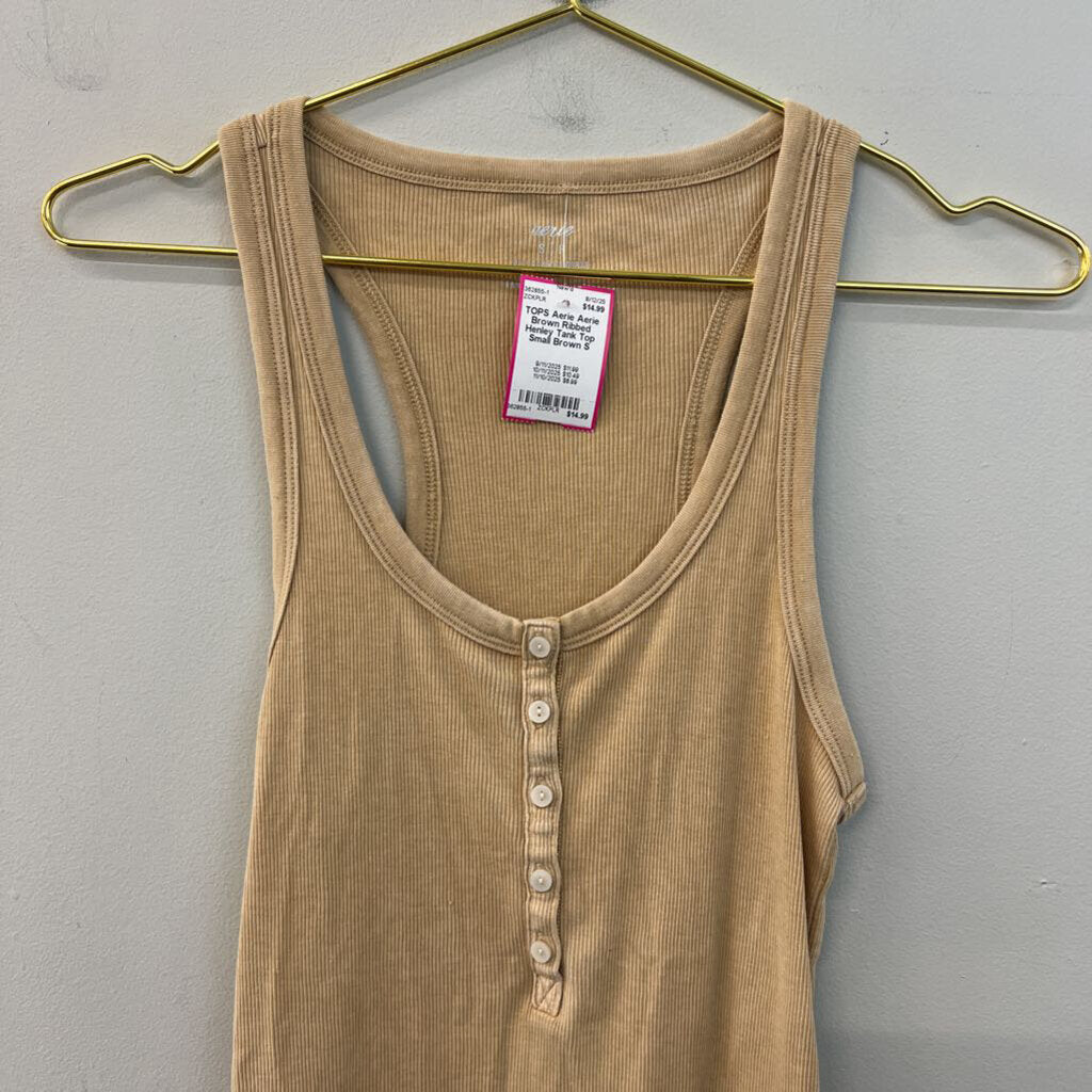 Aerie Brown Ribbed Henley Tank Top Small