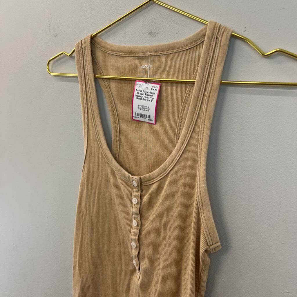 Aerie Brown Ribbed Henley Tank Top Small