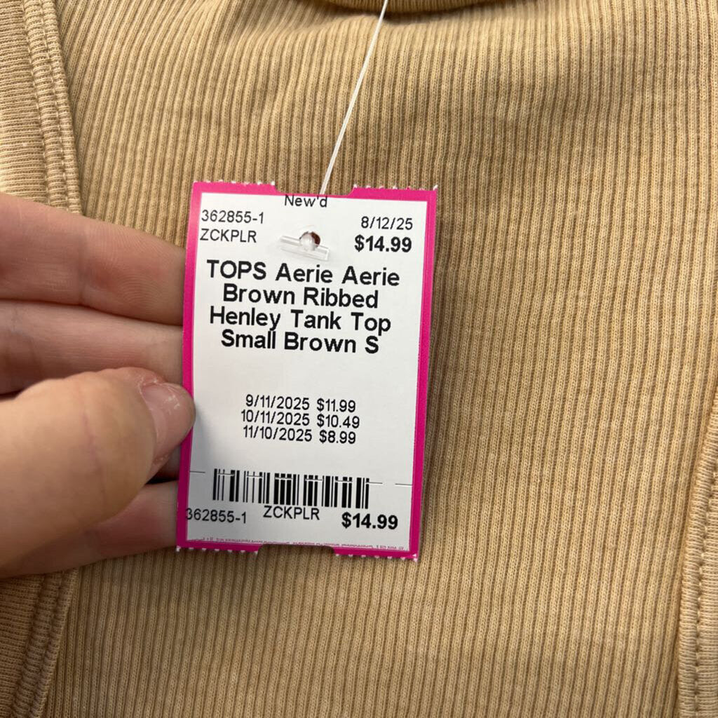Aerie Brown Ribbed Henley Tank Top Small