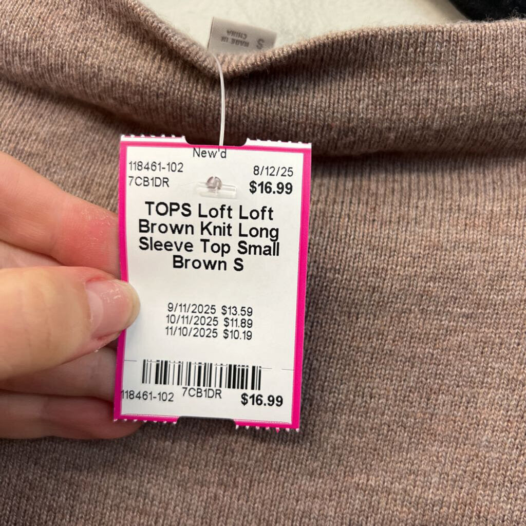 Loft Brown Knit Long Sleeve Top Small