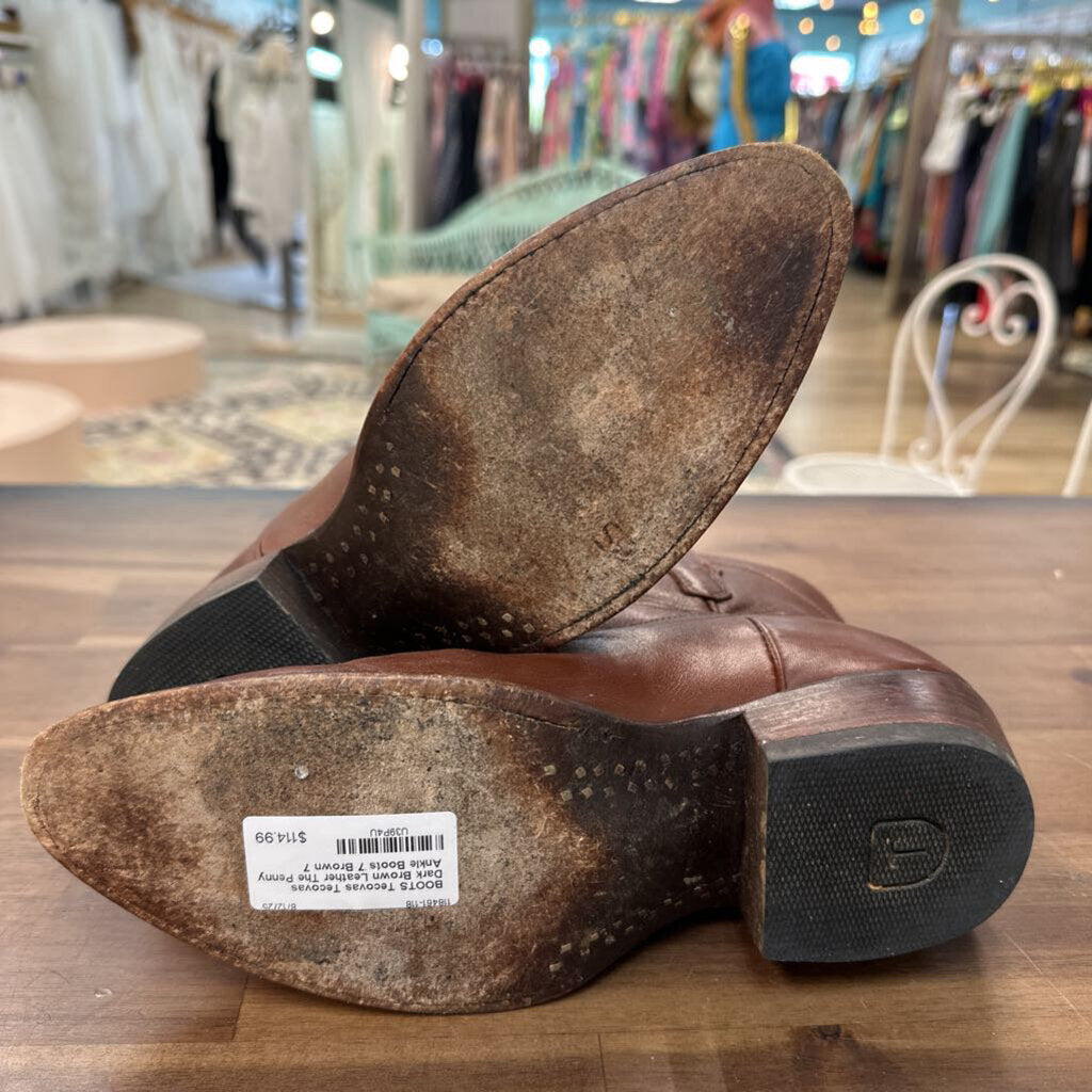 Tecovas Dark Brown Leather The Penny Ankle Boots 7
