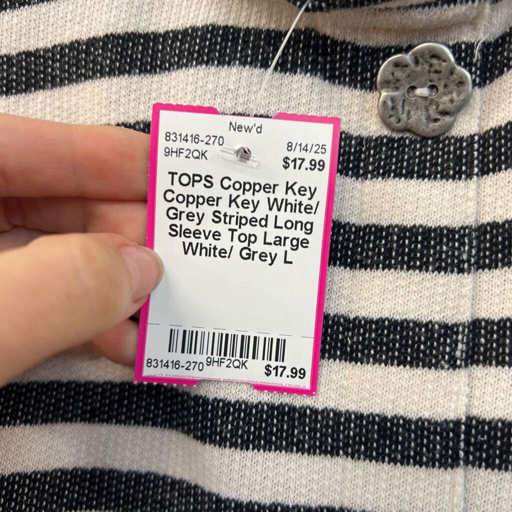 Copper Key White/ Grey Striped Long Sleeve Top Large