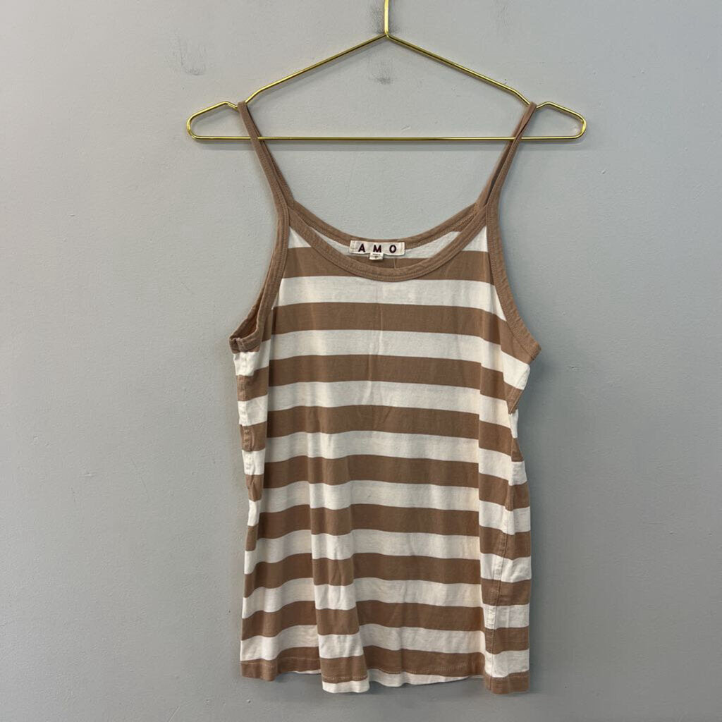 AMO Brown/ White Striped Tank Top Small