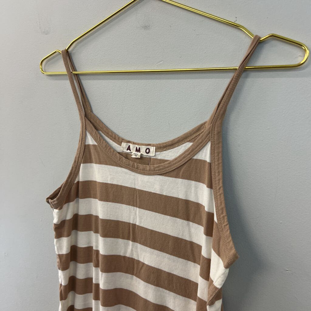 AMO Brown/ White Striped Tank Top Small