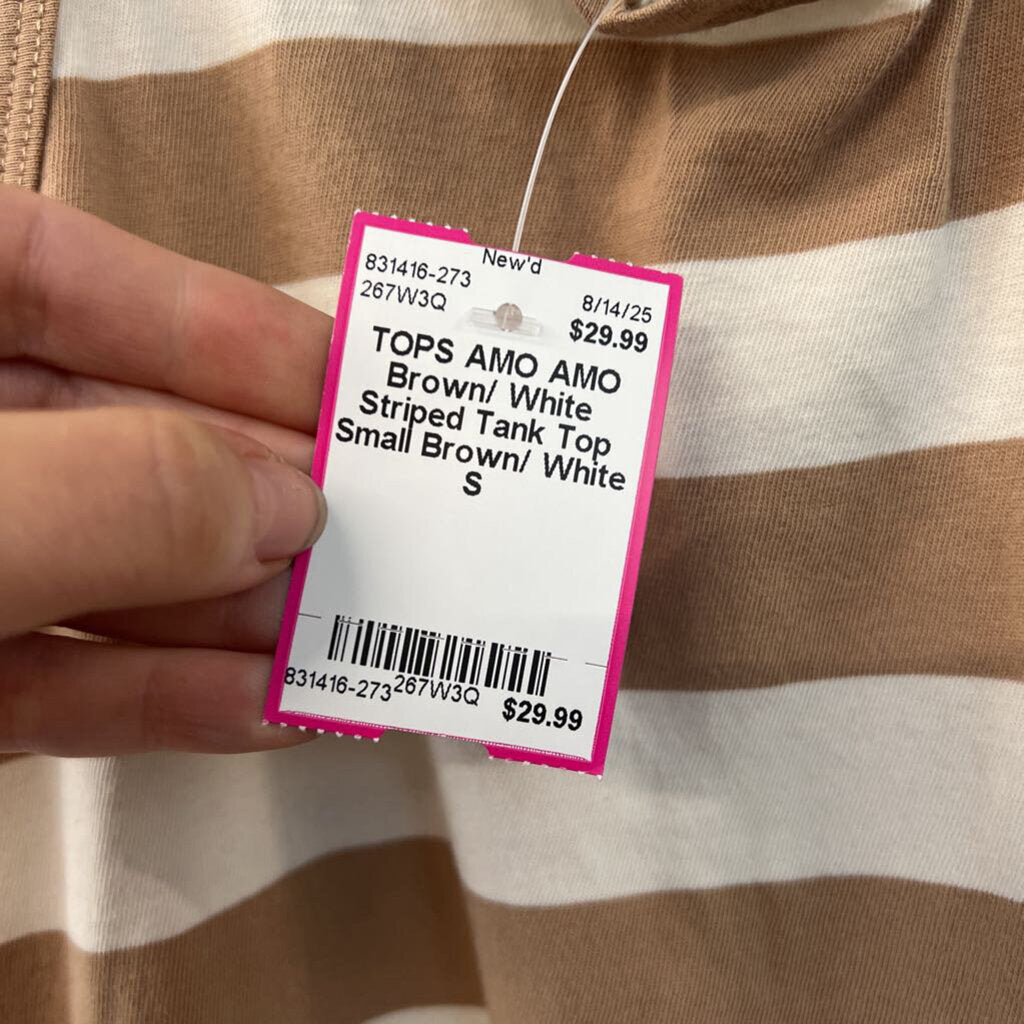 AMO Brown/ White Striped Tank Top Small
